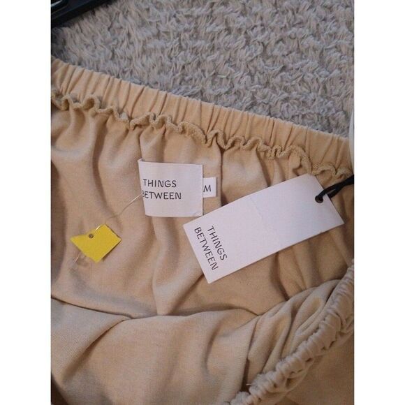 Things between Puff sleeve beige Nwt one sleeve medium dress Boho Cottage Core - Picture 9 of 10